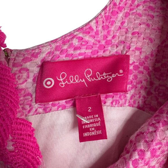 Lilly Pulitzer for Target Pink Lace Textured Trim Dress Sz 2‎ Cotton Blend - Picture 3 of 11